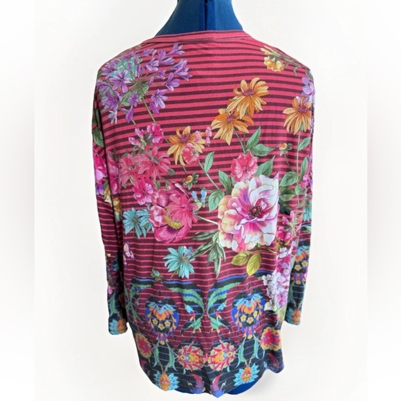 Johnny Was Los Angeles Striped Floral Top Women’s Size L - Picture 4 of 11